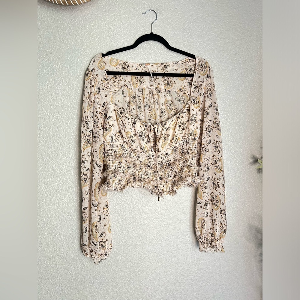 Free People Flowered Tie Front Crop Top Large